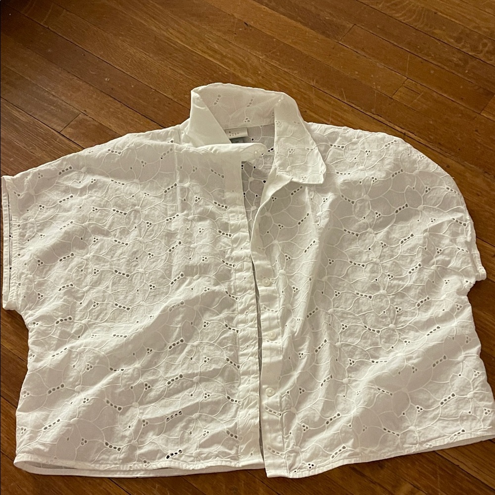 White Eyelet Button-Up Shirt